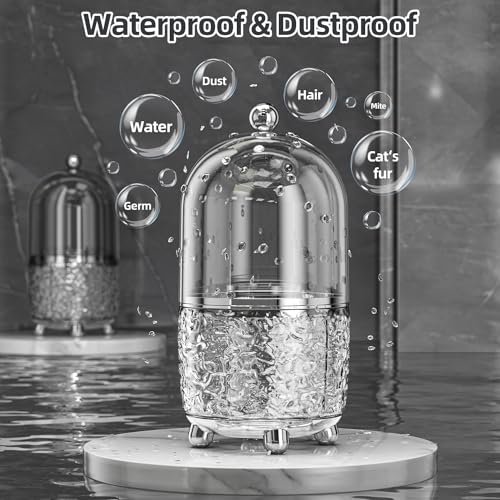Makeup Brush Holder with Lid, 360¡Æ Rotating Cosmetic Tools Organizer with Cover, Dustproof Spinning Makeup Brush Organizer for Vanity, Ideal Gift for Girlfriend Wife Friends (Clear)