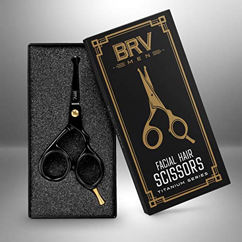 BRV MEN Black Rounded-Tip Nose & Ear Hair Scissors 4.2" - Professional Grooming Tool