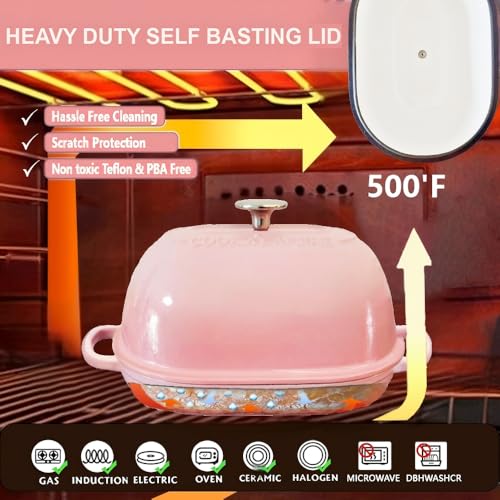 Cookalavore Pink 6QT Cast Iron Bread Oven with Lid & Silicone Mat