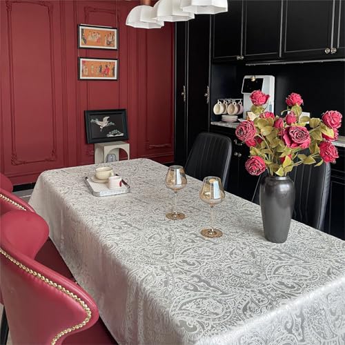 Rectangular Waterproof Jacquard Tablecloth 108x60 Inches - Milky White
