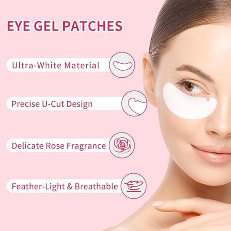 100 Pairs U-Shaped Hydrogel Eye Pads for Lash Extensions ? Ultra-White, Rose-Scented, Ultra-Thin & Anti-Allergic Under Eye Gel Patches ? Professional Eyelash Extension Supplies by ShiTianQianYe