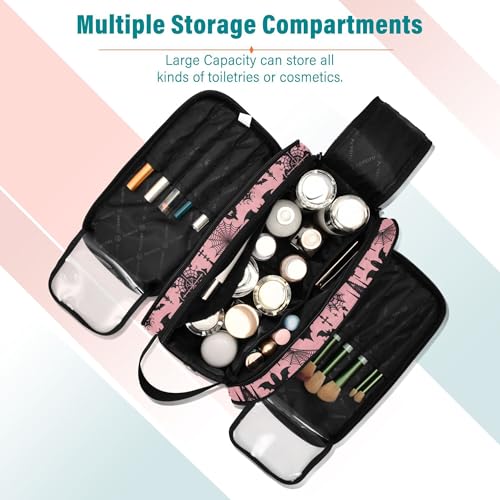 Mnsruu Bats Gothic Moon Spider Web Makeup Bag with Compartments - Travel Toiletry Organizer, Large Capacity