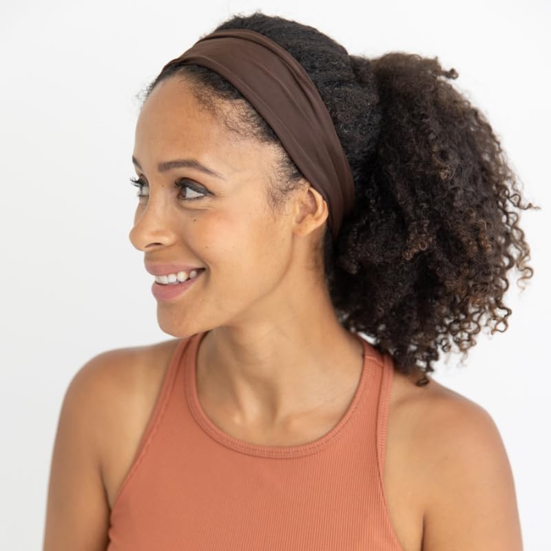 SwirlyCurly Women’s Brown No-Slip Adjustable Turban Headband for Curly & Natural Hair - Pack of 1