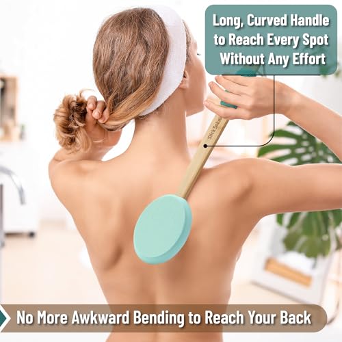 Slick- Lotion Applicator, 17 Inch, 2 Pack, Green and Pink, Back Applicator Lotion, Certified Organic, Easy Reach Washable, Self Tanner for All Skin Tone