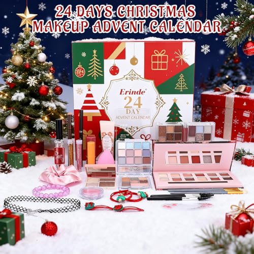 Erinde Makeup Advent Calendar 2025, 24 Days Christmas Gift Makeup Set for Teen Girls & Women, 2025 Xmas Holiday Countdown Calendar Beauty & Cosmetics Holiday Surprise Make Up Gift Kits for Women