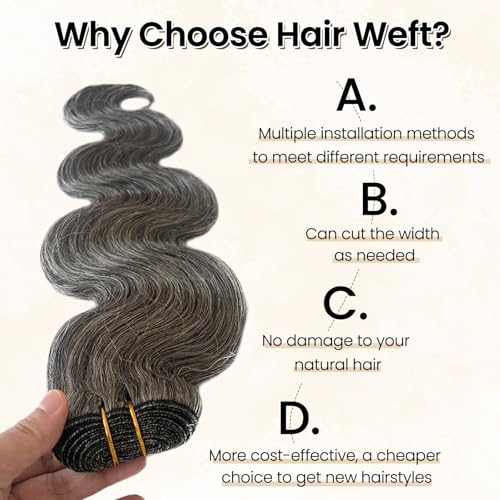 Benafee Grey White Sew-In Hair Extensions 12 Inch Body Wave Remy Human Hair