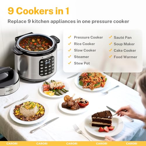 CARORI 8 Qt 9-in-1 Electric Pressure Cooker with IMD Touchscreen, Non-Stick Pot