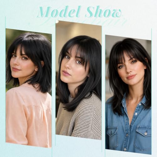 Clip-On Human Hair Bangs Topper - Natural Black, 10 Inch, Air Bangs Style