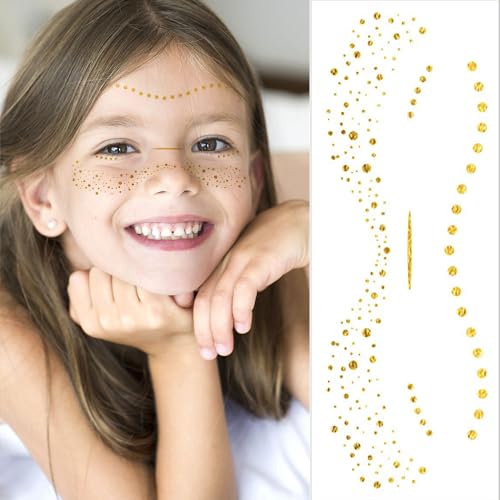 Glitter Butterfly Rose Face Tattoos Temporary for Women and Girls 10 Sheets, Gold Metallic Face Eye Makeup Stickers for Fairy, Princess, Halloween Costume, Christmas, NYE Festival Party Favors