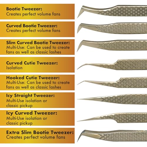Extra Slim Bootie Tweezer - Diamond Grip Lash Tweezers for Eyelash Extensions - Fiber Tip Lash Tweezers for Volume Lash Extensions ? Gold
