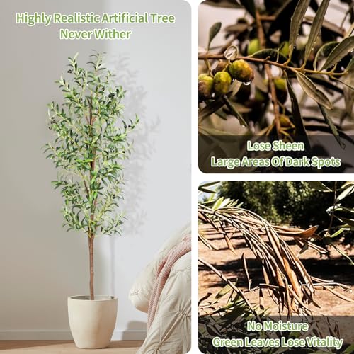 Artificial Olive Tree 6ft Tall Faux Potted Plant with 648 Leaves & 24 Fruits - 1 Pack