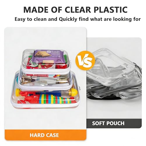 Clear Hard Shell Zipper Case, Clear Zipper Pouches for Travel, Toiletries, Makeup, Electronics & Pencils£¨5Pcs, Medium£©