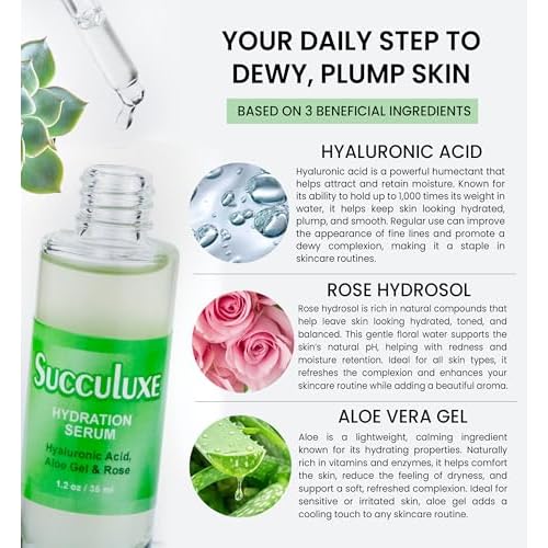 Succuluxe Hydration Serum - with Hyaluronic Acid, Aloe Vera & Rose for Sensitive Skin & Dry Skin