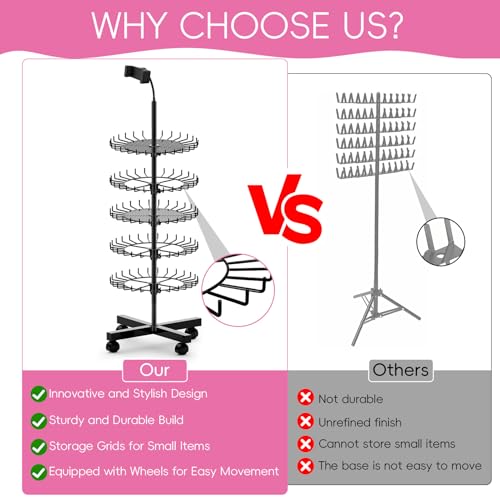 Braiding Hair Rack Standing with 140 Pegs, Height Adjustable Hair Extension Holder with Wheels, Braiding Rack Stand for Hair with Phone Holder for Displaying & Separating Hair (Black)
