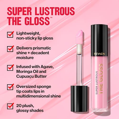 REVLON Super Lustrous Lip Gloss, Non-Sticky, Hydrating, High Shine Finish, 255 Sandstorm, 0.13 oz (Pack of 2)