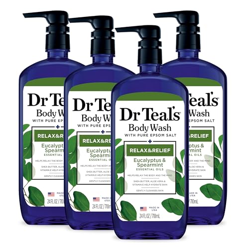 Dr Teal's Body Wash with Pure Epsom Salt, Relax & Relief & Body Wash with Pure Epsom Salt, Glow & Radiance with Vitamin C & Citrus Essential Oils, 24oz (Pack of 2) (Packaging May Vary)