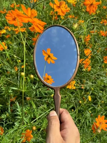 Walnut Wood Hand Mirror for Makeup & Grooming - Multi-Purpose Portable Mirror