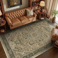 6x9 Foot Brown & Olive Green Vintage Medallion Area Rug - Non-Slip Washable Low Pile for Living Room & Bedroom - Modern Distressed Carpet