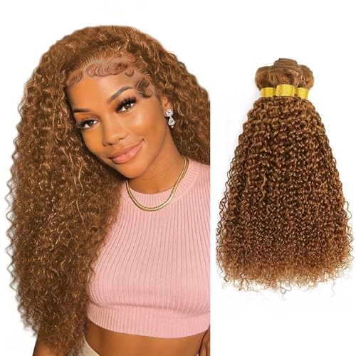 Light Brown Human Hair Bundles - Curly Brazilian Virgin Hair Pack 10 12 14 Inch