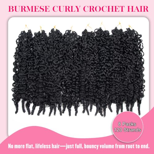 Burmese Curly Crochet Hair 16 Inch - Natural Look for Black Women, Pre-Looped, 8 Pack