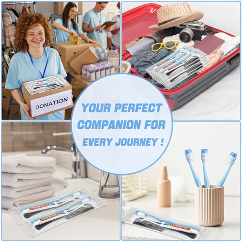 Disposable Toothbrush Set with Toothpaste Floss Comb - Bulk Travel Kit for Hotels & Homeless