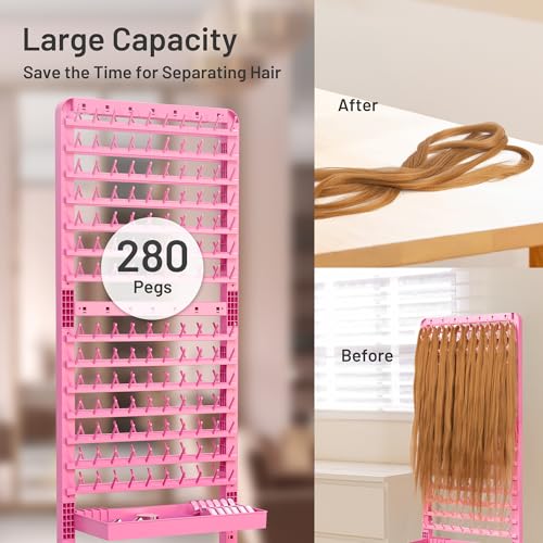 Yumkfoi Pink Adjustable 280 Peg Braiding Rack with Tray & Tools for Hair Styling