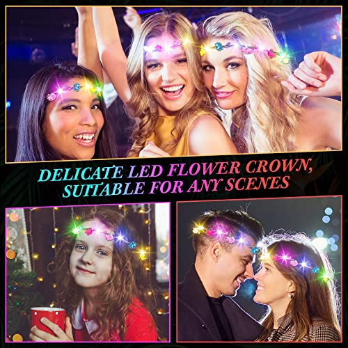 LED Flower Crowns Headbands - 50pcs Glow in The Dark Rose Hairbands for Women