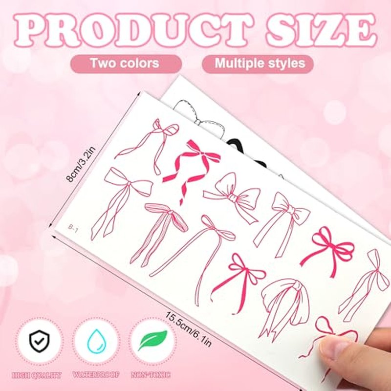 Blulu 120 Pcs Bow Temporary Tattoos Sticker Birthday Party Decoration Cute Core Bow Pre-cut Tattoos Sticker Gift Accessories for Women Bachelorette Wedding Music Festival Classroom School