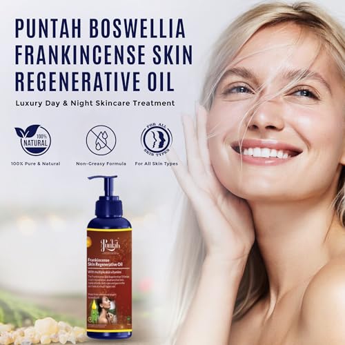 Puntah Skin Regenerative Oil ? 6.8 fl oz ? Frankincense & Rosemary Essential Oil ? Hydrating Body Oil & Massage Oil for Smooth, Nourished Skin ? Luxurious Skincare for Men & Women.