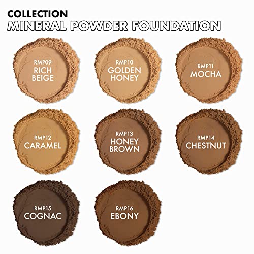 Ruby Kisses Mineral Pressed Powder Foundation, Medium to Full Coverage Natural Finish 0.35 Ounce (Honey Brown)