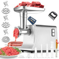 Electric Meat Grinder with Kubbe & Sausage Attachments - Silver