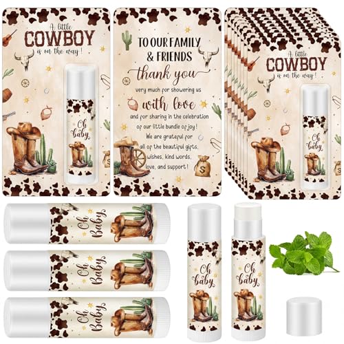 50 Pack Cowboy Baby Shower Lip Balm Favors - Brown / Cowboy Variation