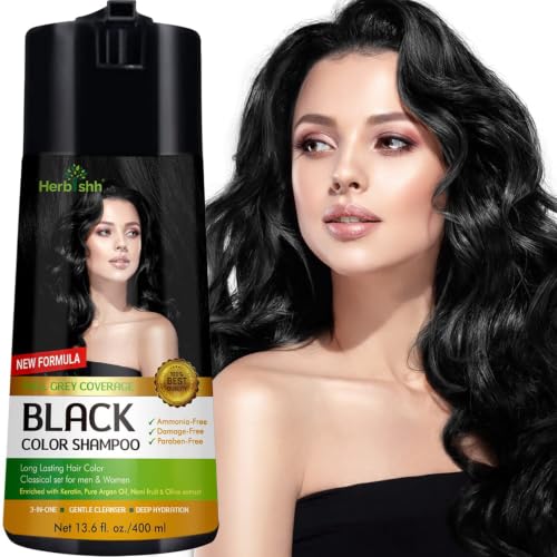 Herbishh Black Hair Dye Shampoo 3-in-1 Color for Gray Hair, 400ml