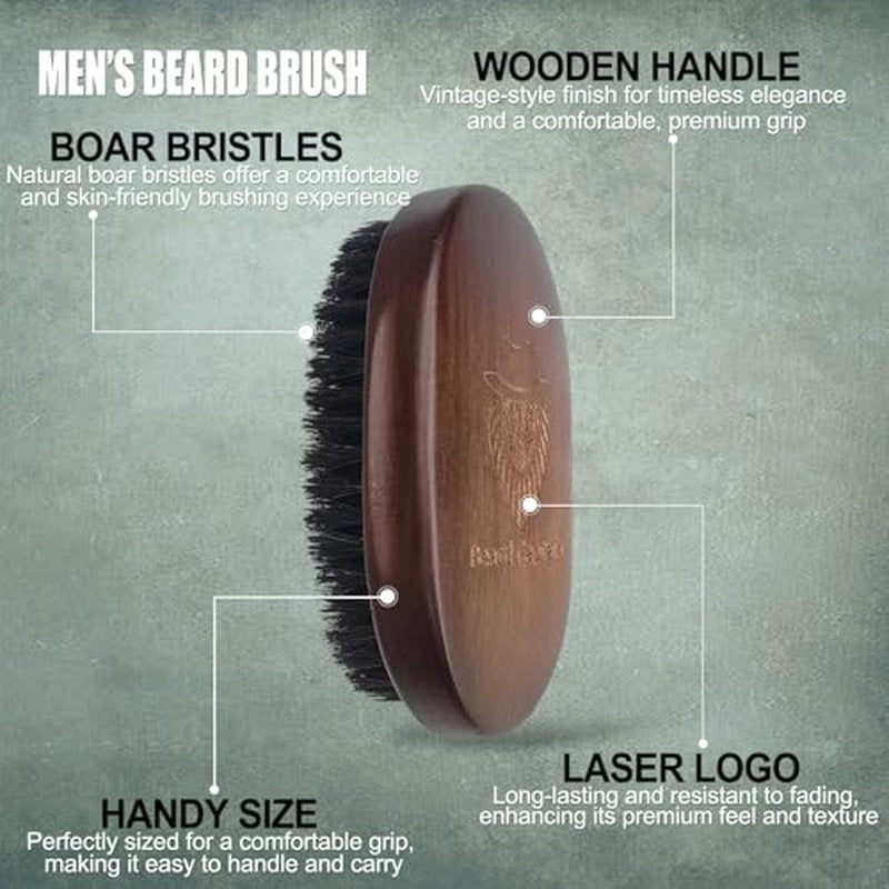 100% Boar Bristle Beard Brush for Man ? Retro Wooden Handle, Promotes Beards Growth & Softens, Travel Size
