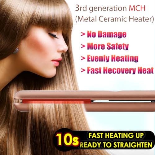 NITION Gold Ceramic Tourmaline Hair Straightener with LCD Display & Travel Pouch - 1" Flat Iron