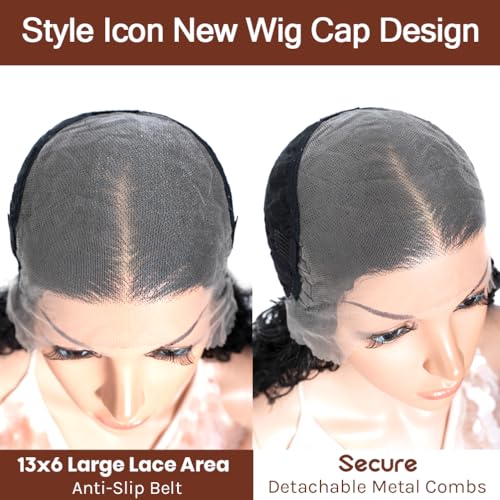 13x6 Lace Front Curly Synthetic Wig - 28 Inch 1B Free Part for Daily & Cosplay