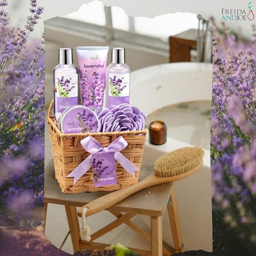 Lavender Bath and Body Gift Set for Women in Wicker Basket - Relaxing Spa Collection