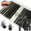 Fluffy Lash Clusters WHYBRAW 100D 200D DIY Lash Extension Kit with Lash Bond Lash Seal Lash Remover Lash Applicator 280 Pcs Volume Cluster Eyelash Extension Thick Eyelash Extension 12-18mm