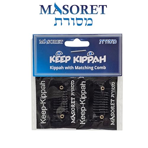 Masoret Jewish Kippah Hair Clip Set - 10 Durable Metal Fasteners with Matching Comb