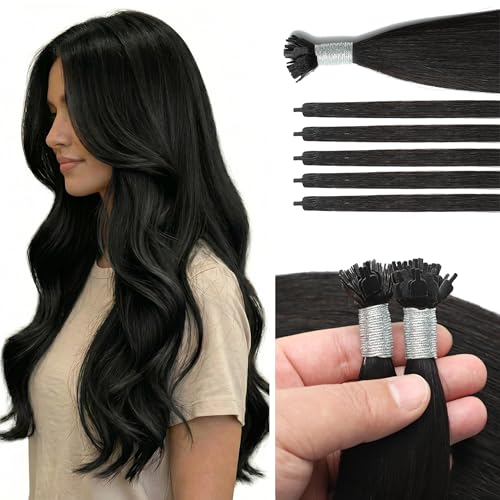 Hair Extensions Human Hair 16 Inch Ultra Tip - Natural Black, 50 Strands, 35g