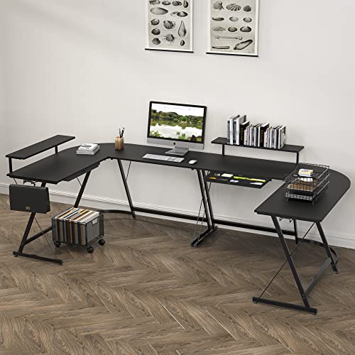 Black L-Shaped Corner Desk with Monitor Stand & Drawer - 51x51 Inch