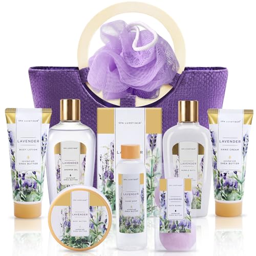 Lavender Spa Gift Set for Women - 10 Piece Self Care Kit with Bath Bombs & Tote