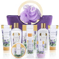 Lavender Spa Gift Set for Women - 10 Piece Self Care Kit with Bath Bombs & Tote