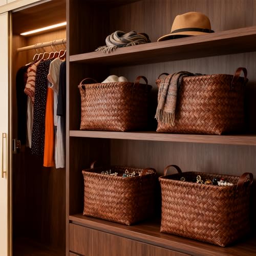 Brown 6-Piece Wicker Laundry Baskets Set - Durable Recycled Plastic Storage