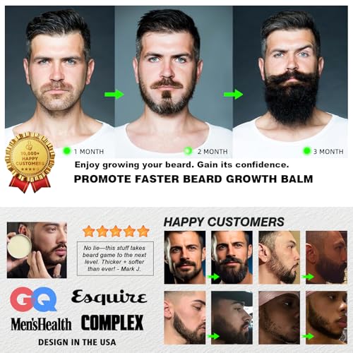 Biotin Beard Growth Balm for Men ? Conditioning Balm with Castor, Shea & Jojoba Oils to Condition, Soften & Thicken Facial Hair ? Non-Greasy, Sandalwood Scent ? 2 oz Grooming Kit