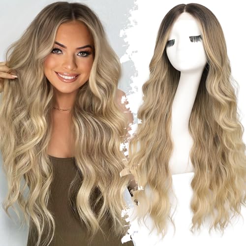 Blonde Wigs for Women 30 Inch Long Wavy Lace Glueless Ombre Blonde