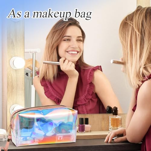 Clear Iridescent Holographic Makeup Bag with Zipper - L - 8 Pack