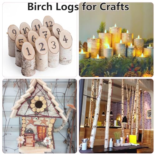 8 Pack Large Diameter Birch Logs for Fireplace Decor & Crafts - Natural Wood