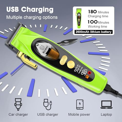 KEMEI Professional Hair Clipper for Men, Rechargeable Barber Clipper, Cordless Electric Hair Clipper and Trimmer, Haircut Clipper, Gift for Men