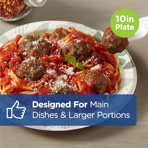 Heavy-Weight Paper Plates 10 Inch Pathways Botanical Design - 500 Count, Compostable, Microwave Safe, Strong & Sturdy